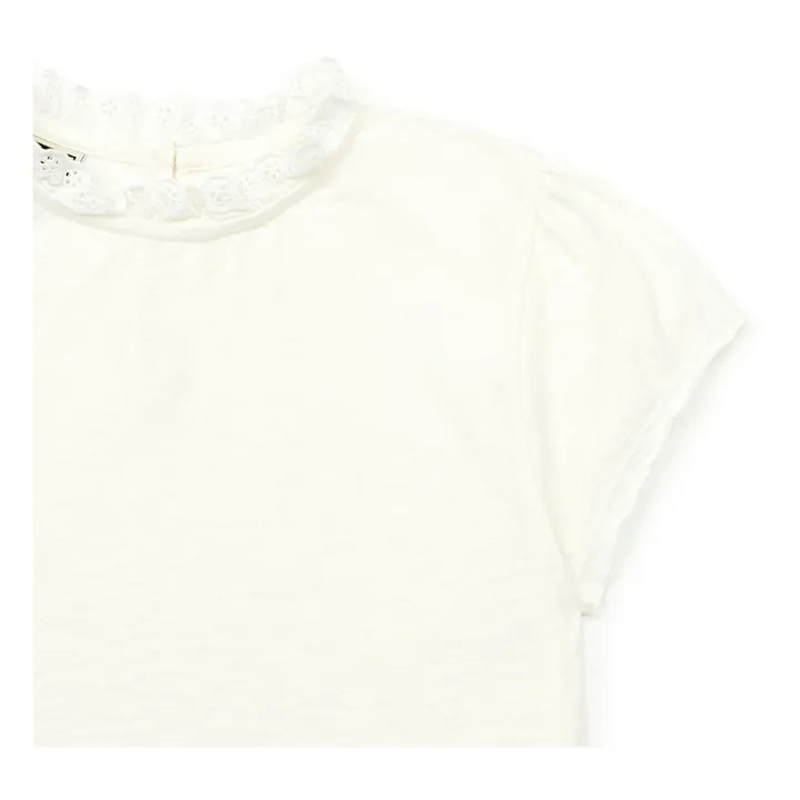 Bonton T-Shirt Coton Bio Flamé Col Dentelle | Ecru