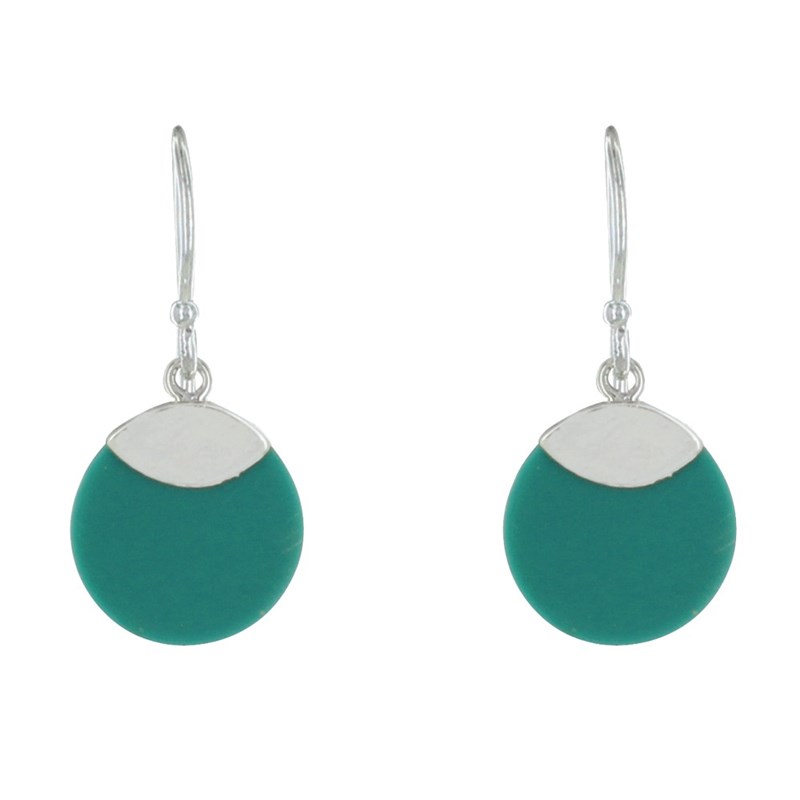 Boucles d'Oreilles Argent Petit Disque en Résine Couleur Turquoise