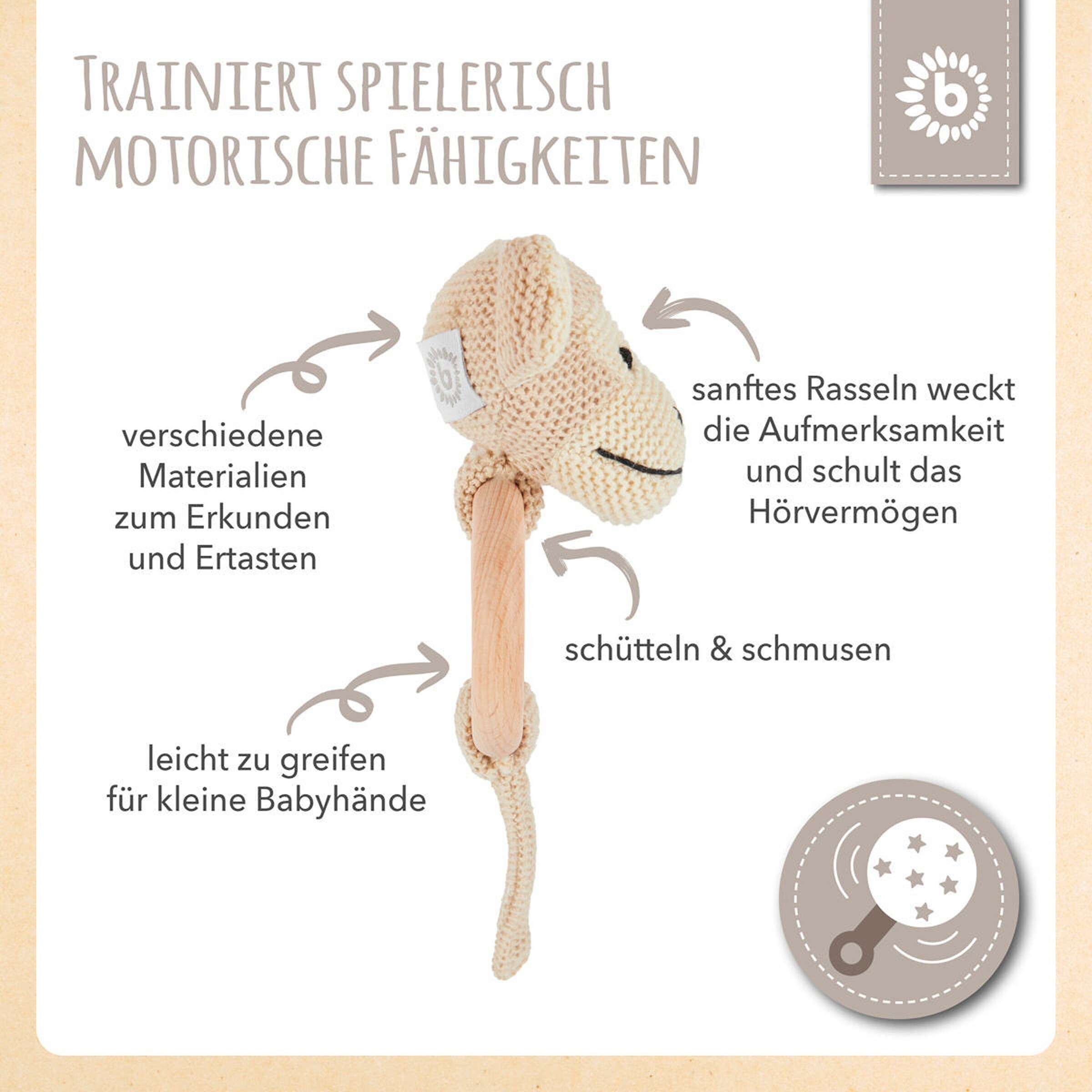 Bieco Greifling Holz Natur und Baumwolle mit Rassel Affe - ab Geburt Braun