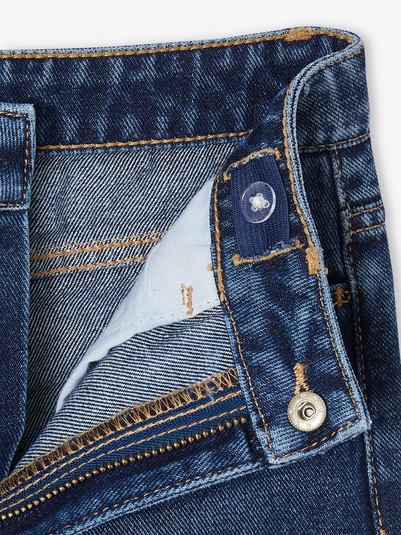 Calça jeans de perna larga com barra para meninas, cor pedra