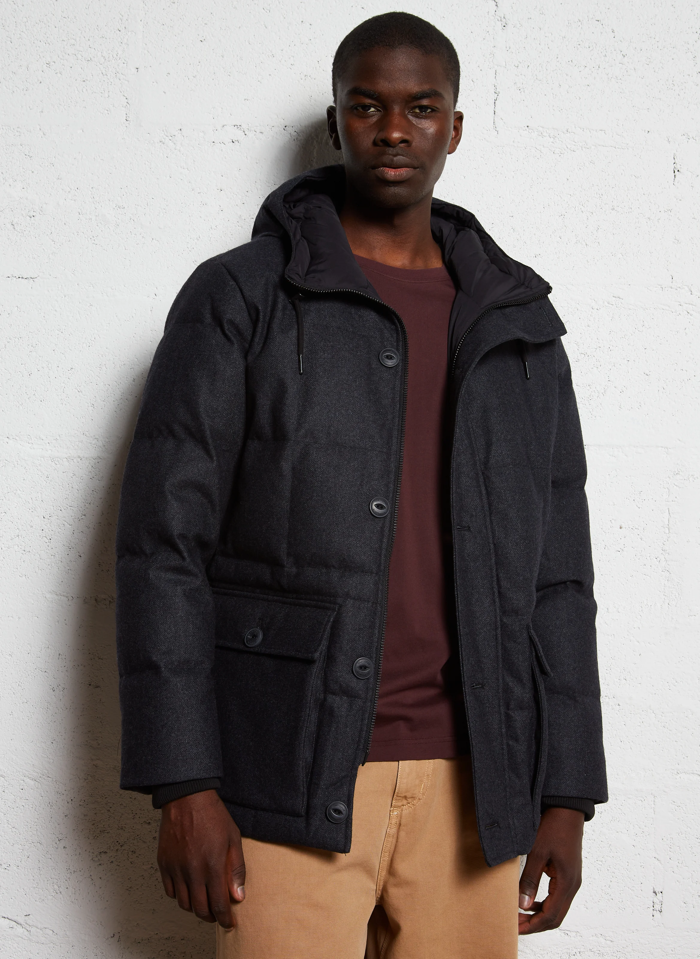 Parka droite à capuche| Gris