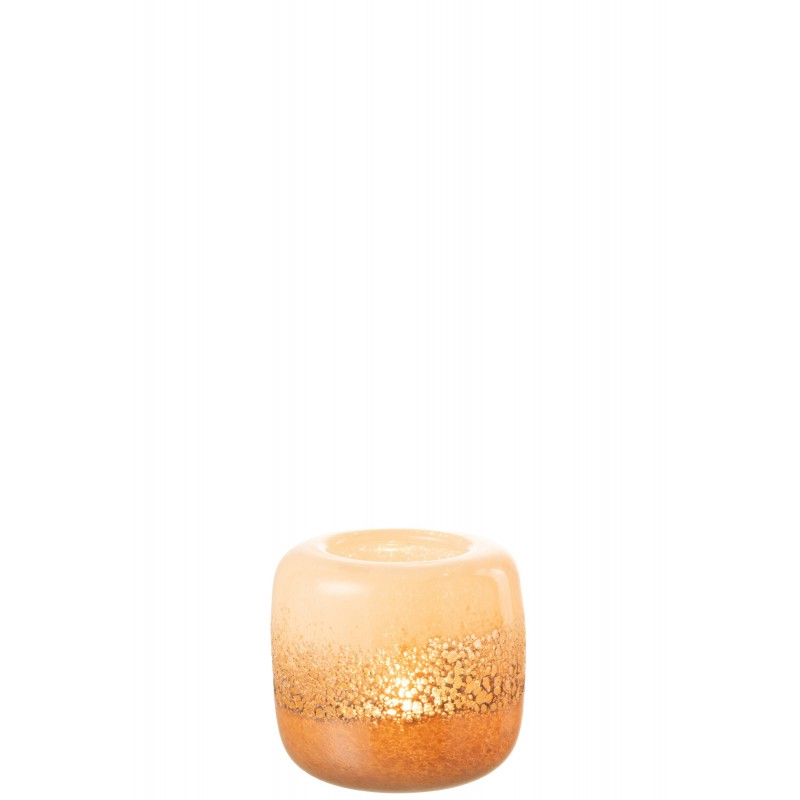 Photophore en verre marron et beige 14x14x13cm