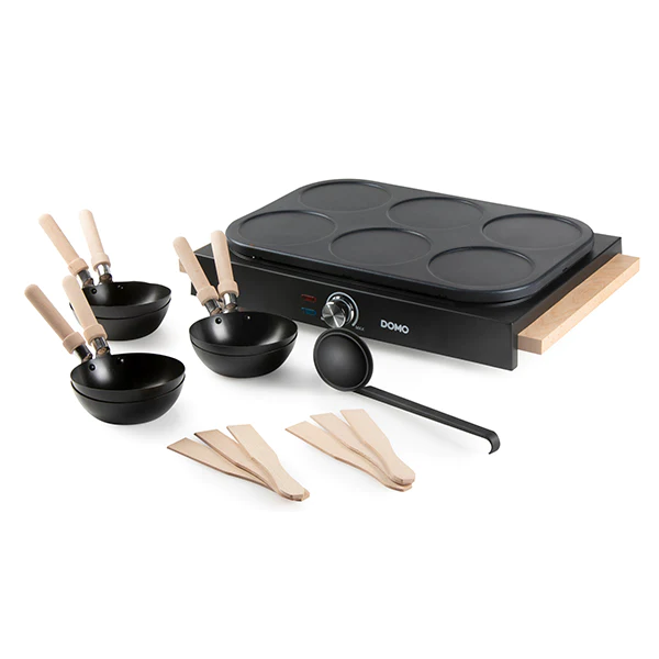 Appareil 2 en 1 mini-woks et mini-crêpes électrique 6 personnes 1000 W