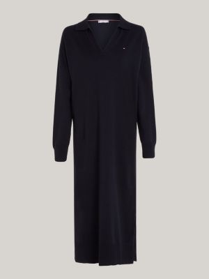 Vestido essencial de malha listrada com gola polo