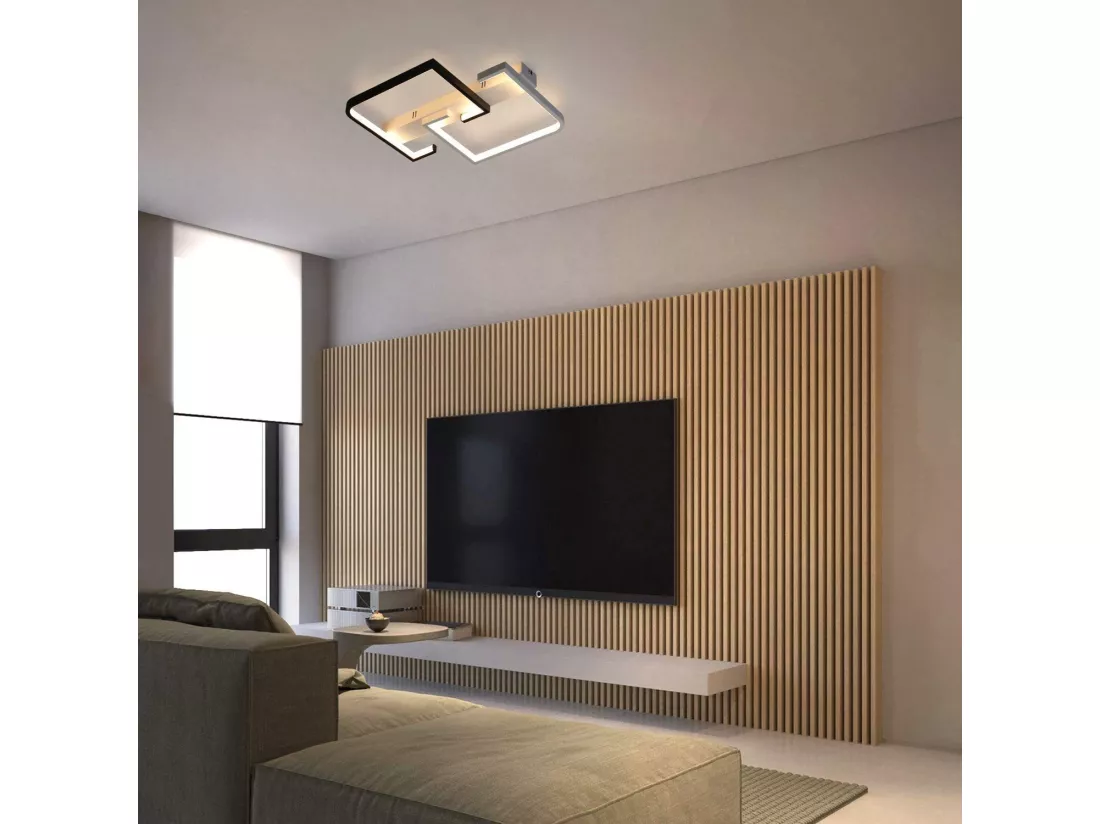 Plafonnier LED Salon Dimmable Avec Télécommande Plafonnier Noir 35w