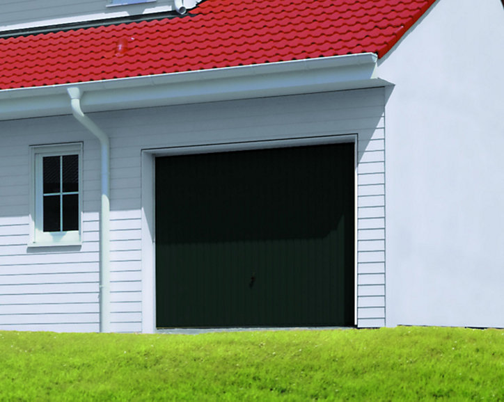 Porte de garage basculante acier gris RAL 7016 - l.237,5 x h.200 cm - manuelle (pré-montée)