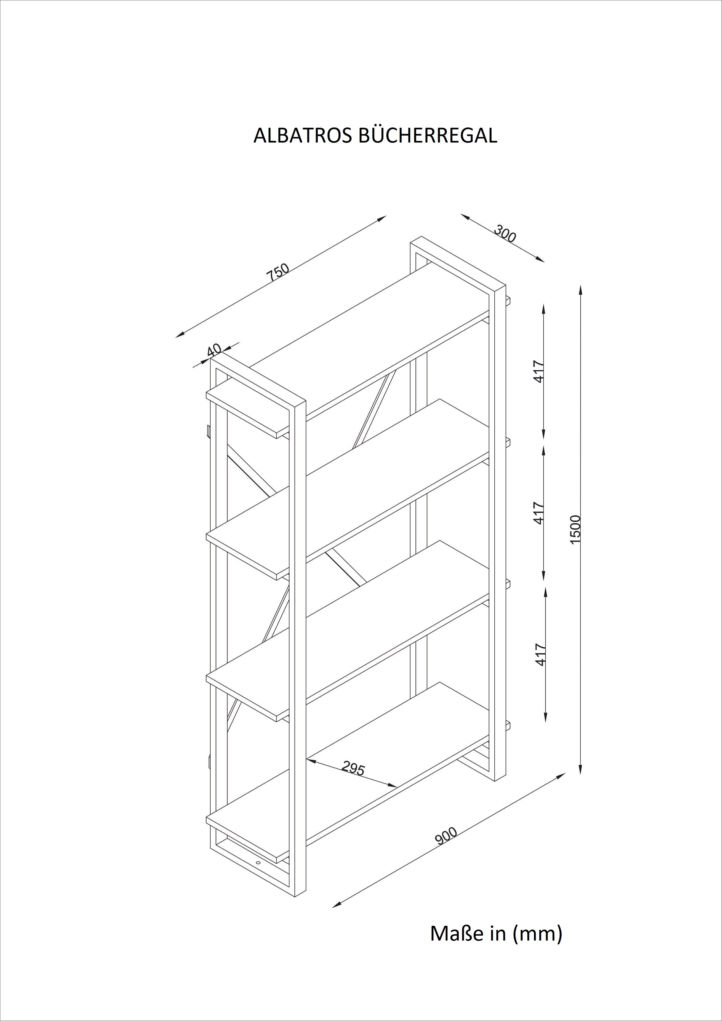 Bücherregal Albatros mit Metallfüße Walnuss