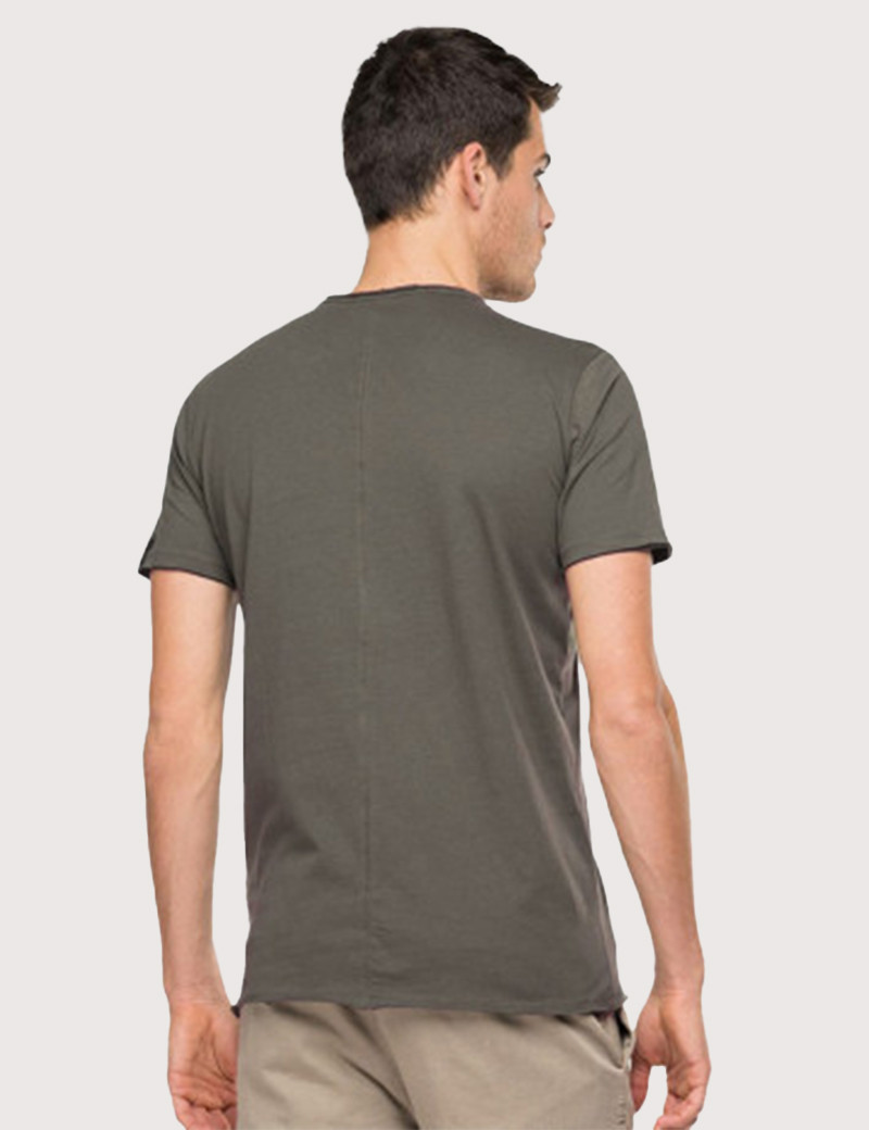 REPLAY T-SHIRT COL V COTON CEMENTO