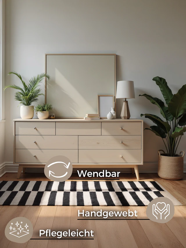 HANSE Home Wollteppich »Donna , schwarz-weiss« rechteckig 5 mm Höhe Handgewebt, Wolle, Natur, Läufer, Wohnzimmer, Schlafzimmer, Streifen