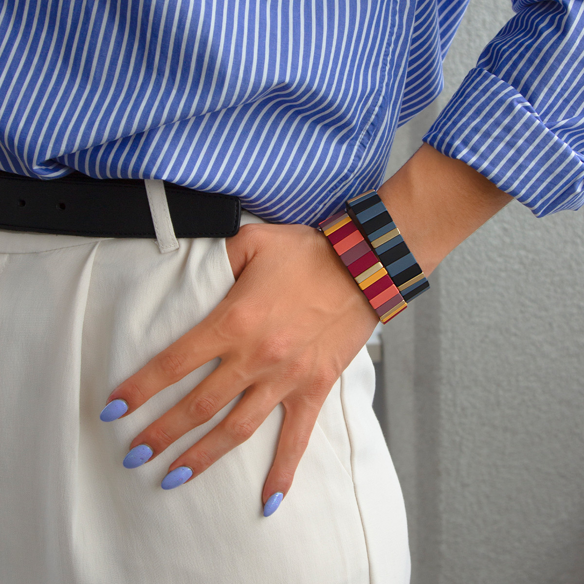 Bracelet élastique métal émaillé multicolore 15 mm