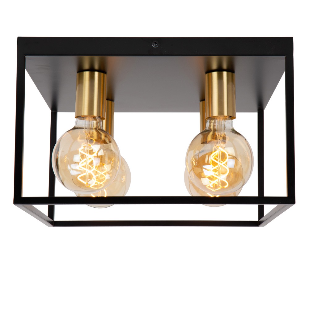 Lucide Ruben plafondlamp 36x36cm E27 zwart mat
