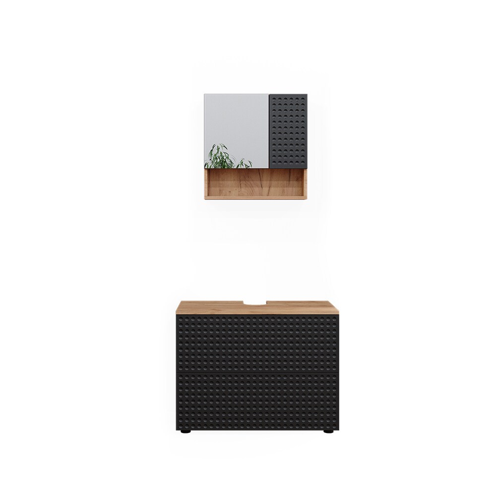 Vicco Badmöbel-Set Irma Eiche Anthrazit 2-teilig Spiegelschrank Waschbeckenschrank 80 cm