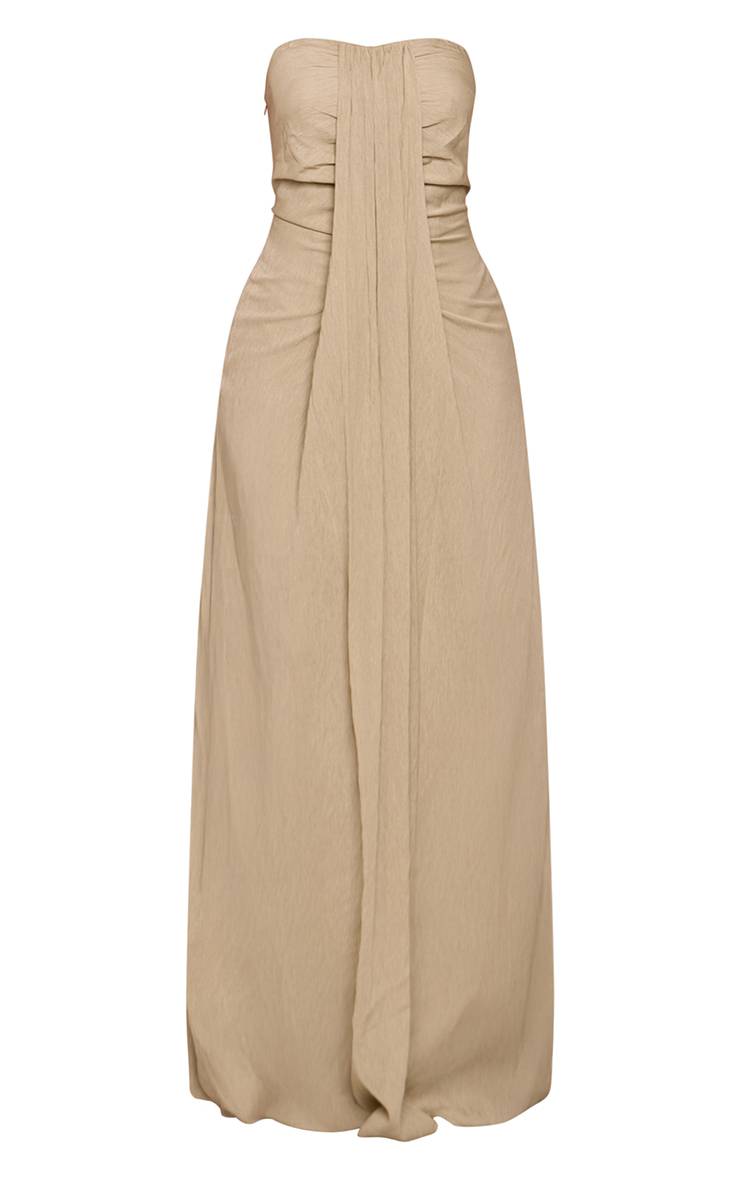 Vert Olive Robe Longue Colonne À Bustier Drapé - Petite