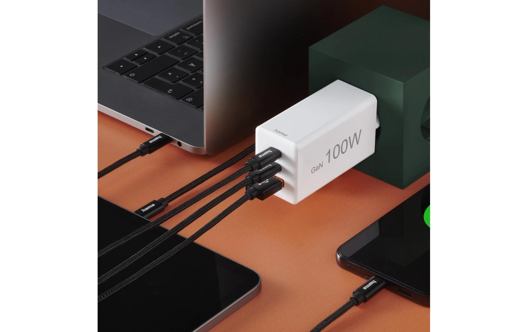USB-Wandladegerät Gan charger 1x USB-A 2x USB-C 100 W WeissSchnellladegerät mit 1x USB-A und 2x USB-C