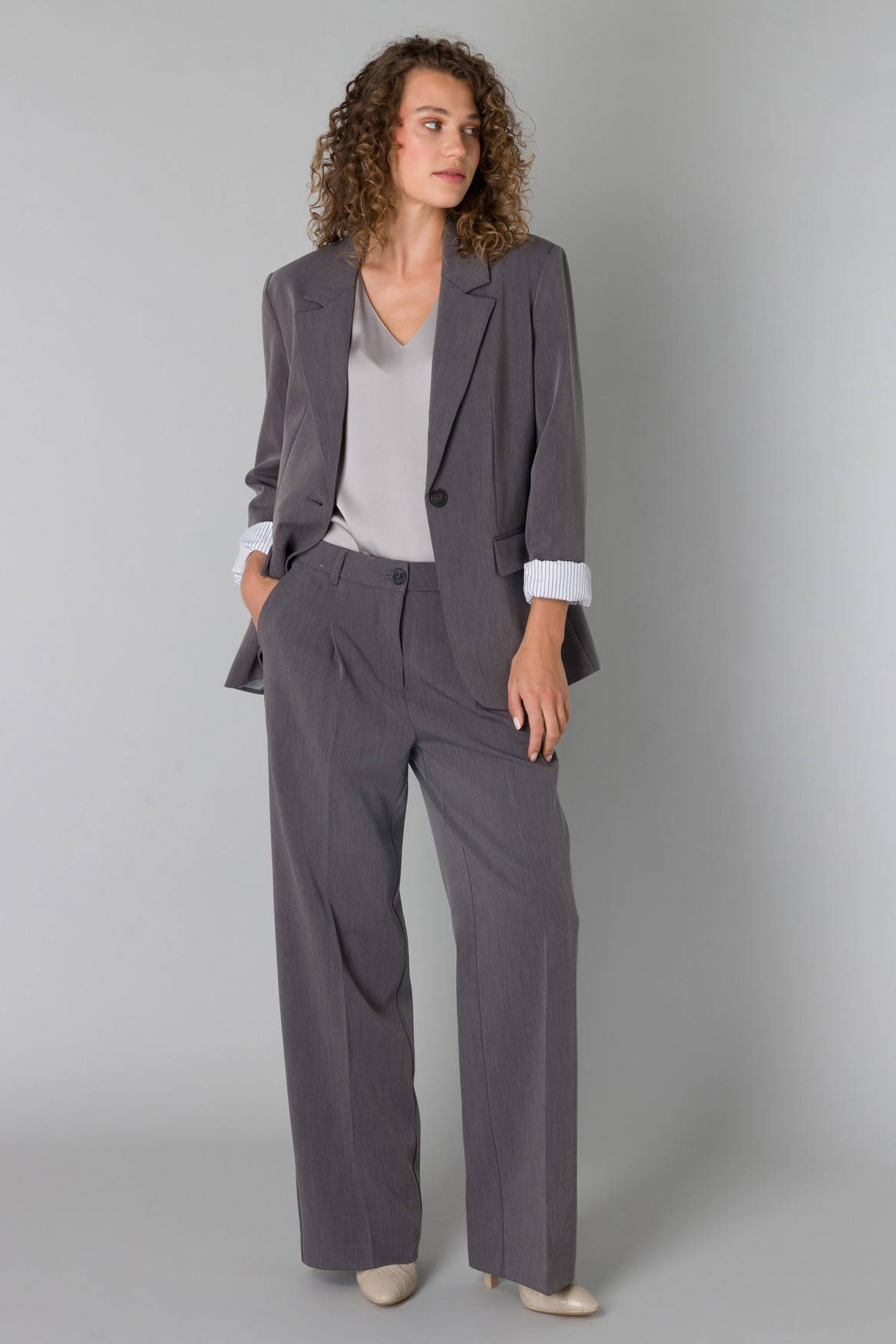 Yest gemêleerde wide leg broek grijs melange