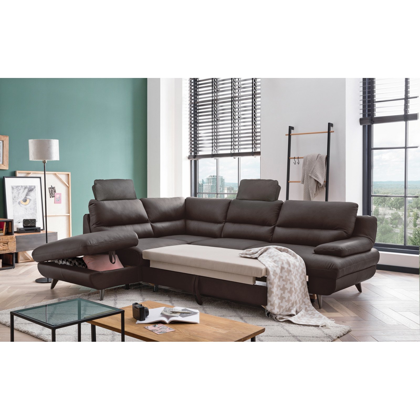 Ecksofa Pike Leder, Ottomane links bianco
