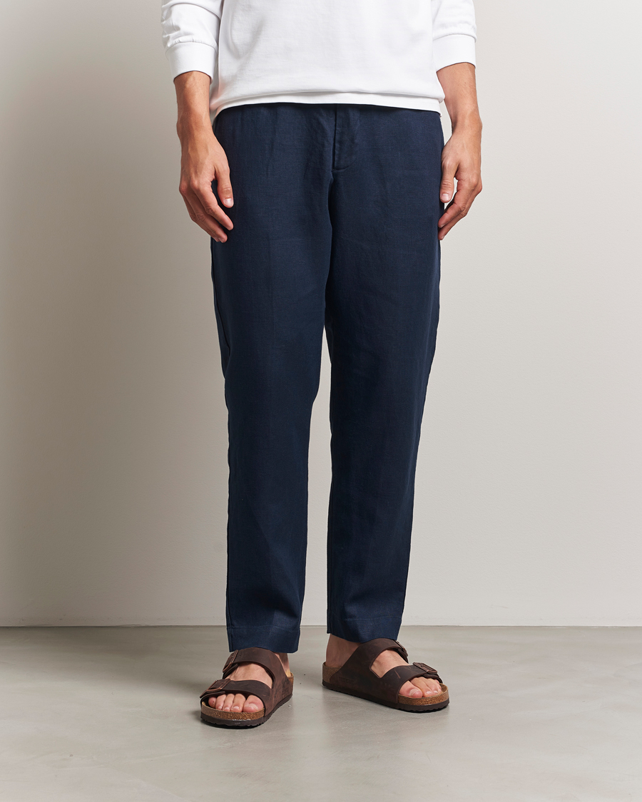 NN07 Billie Linen Drawstring Trousers Navy Blue