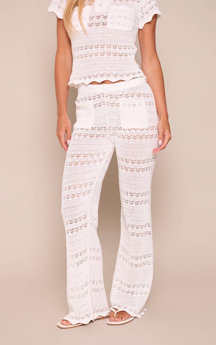 Blanc Pantalon Large En Maille Avec Détail De Poches Petite