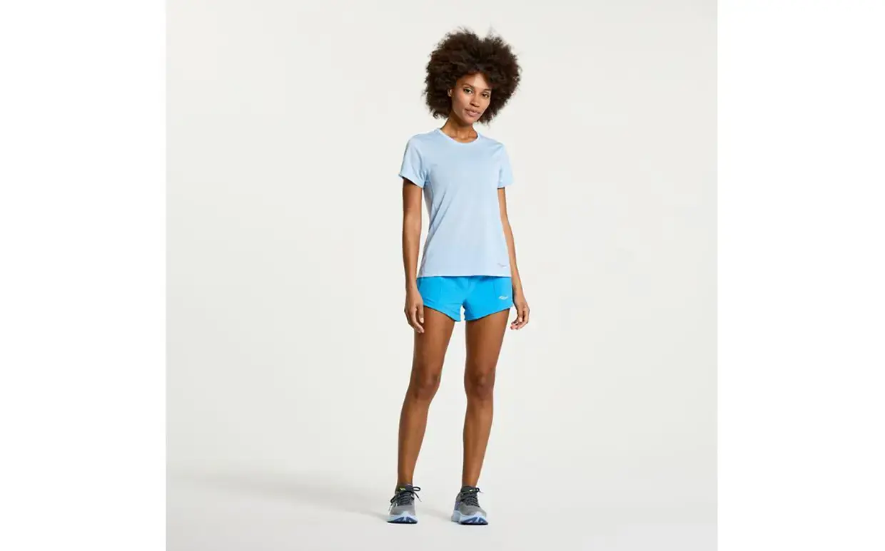 Saucony Stopwatch Hardloopshirt Korte Mouwen Lichtblauw Dames