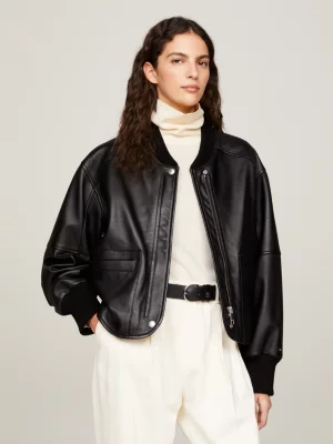 Jaqueta bomber com painéis de couro