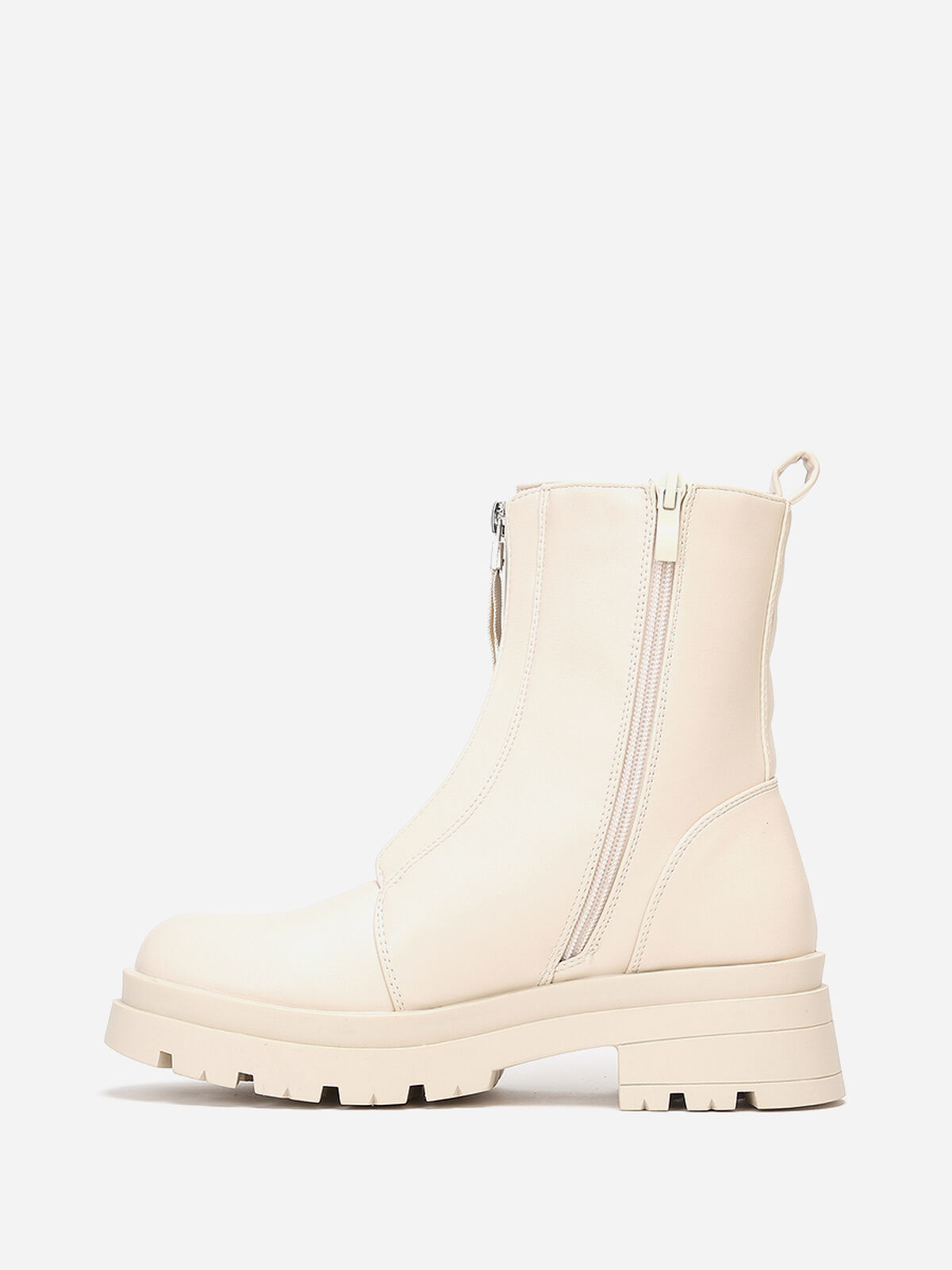 Bottines zippées à plateforme crantée- Beige