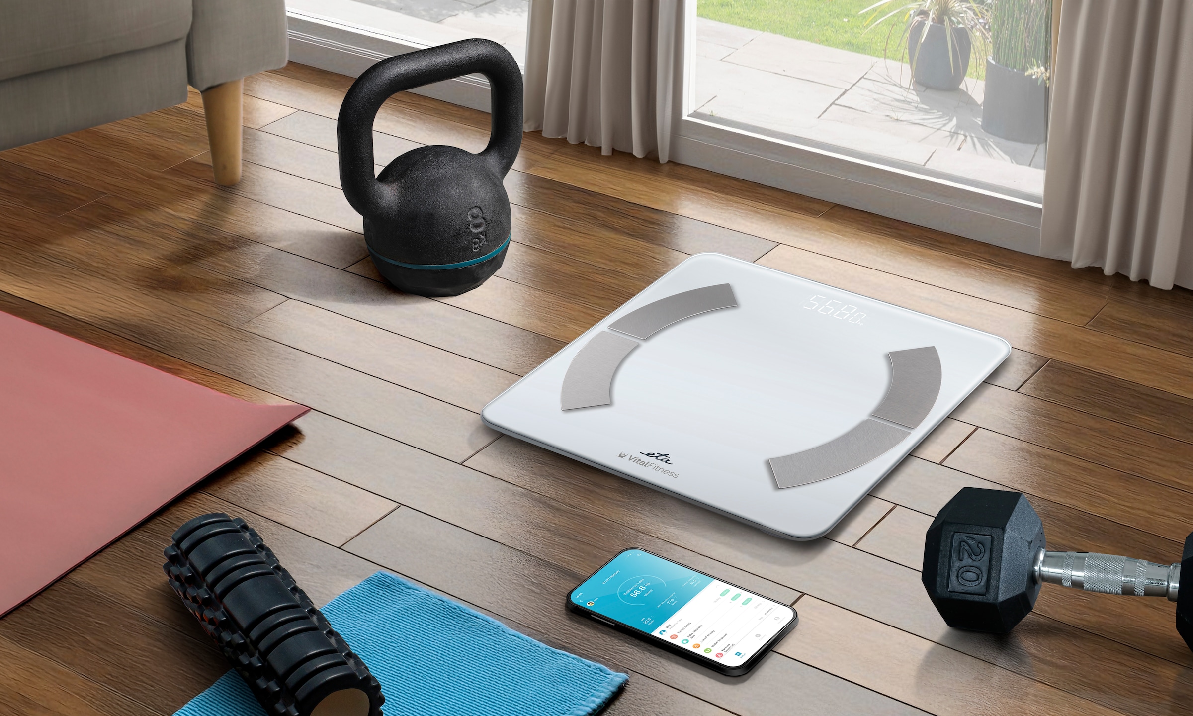 eta Körper-Analyse-Waage »ETA Vital Fitness« Smart-Körperwaage mit App und 18 Analysewerten, 180 kg Tragkraft