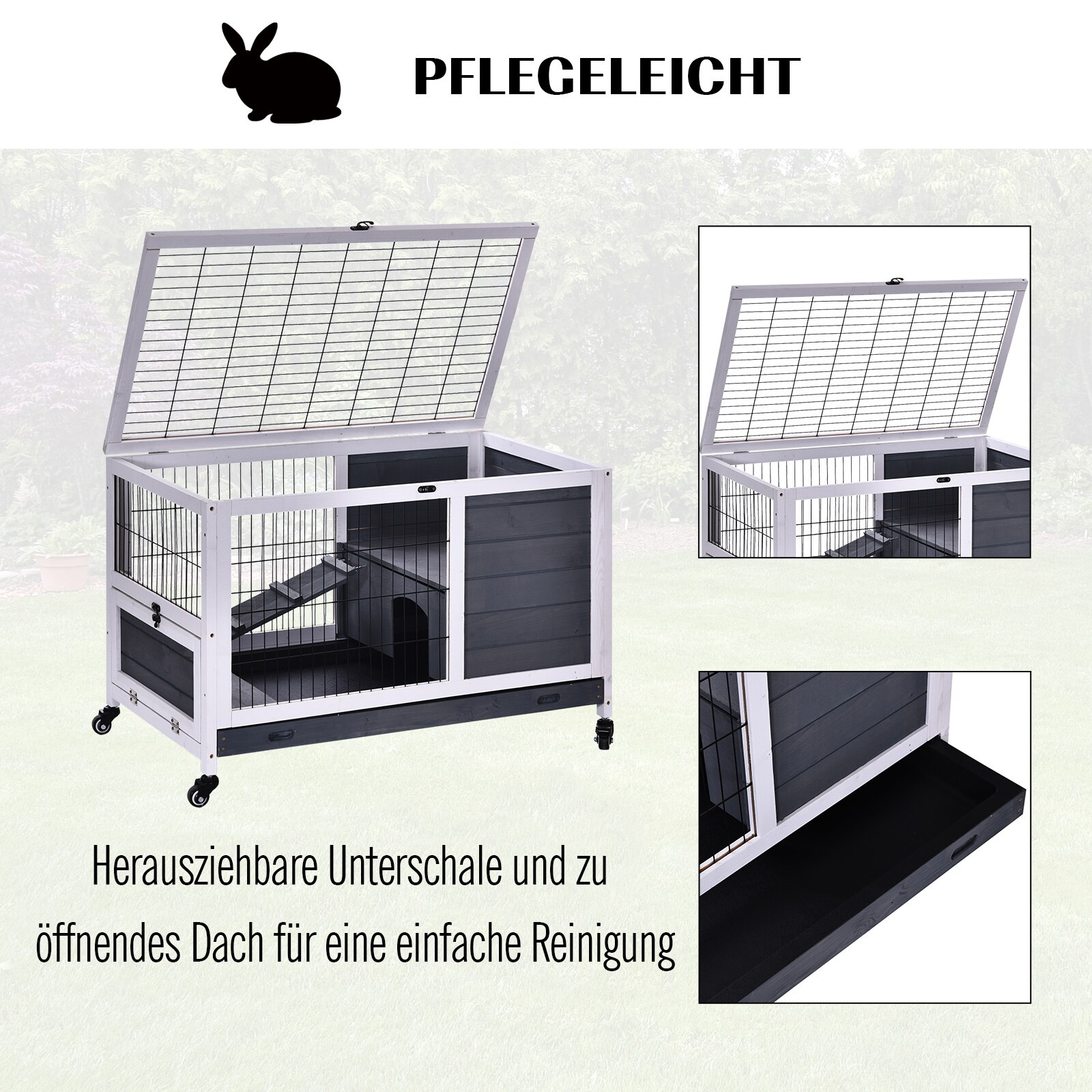 PawHut Kleintierkäfig mit Rädern und 2 Ebenen 90L x 53B x 59H cm