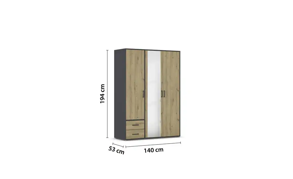 Drehtürenschrank Absetzung: Grau 140 cm 3 Stück