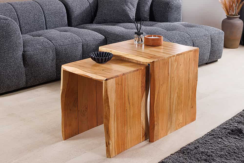 2er Set Beistelltische MAMMUT 55cm braun massives Akazienholz