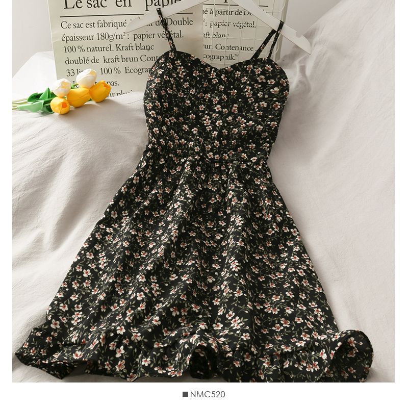 Lemongrass - Mini-jurk met spaghettibandjes en bloemenprint