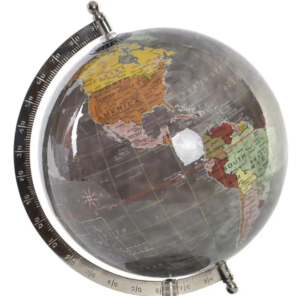 Items Deco Wereldbol/globe op voet - kunststof - grijs - 20 x 28 cm