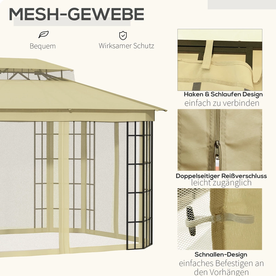 Outsunny Pavillon mit Doppeldach beige