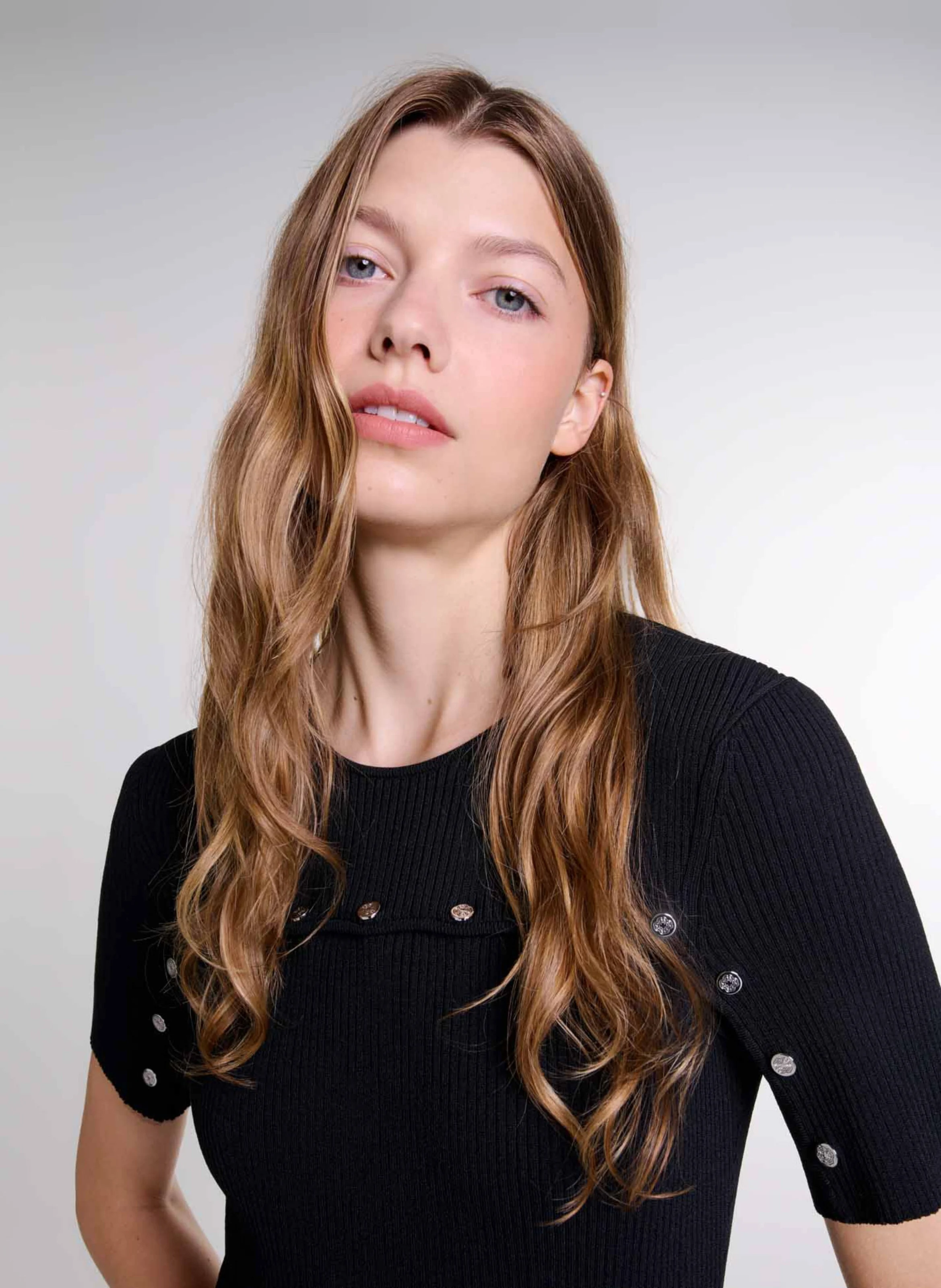 Robe longue col rond en maille | Noir