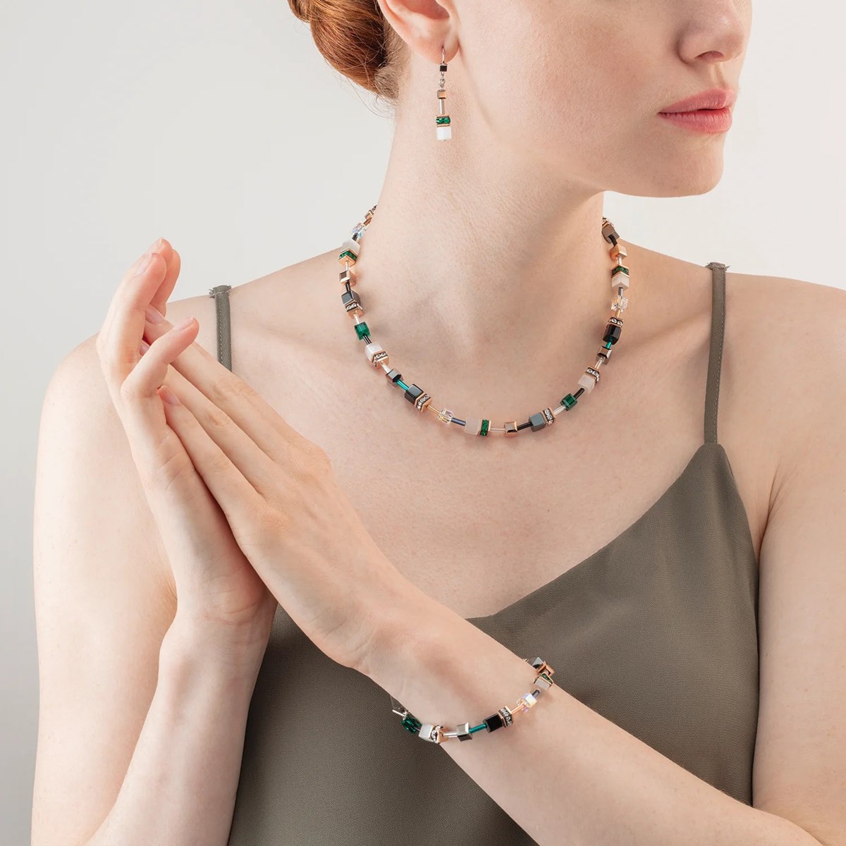 Collier Coeur de Lion GéoCube Iconic rose blanc vert