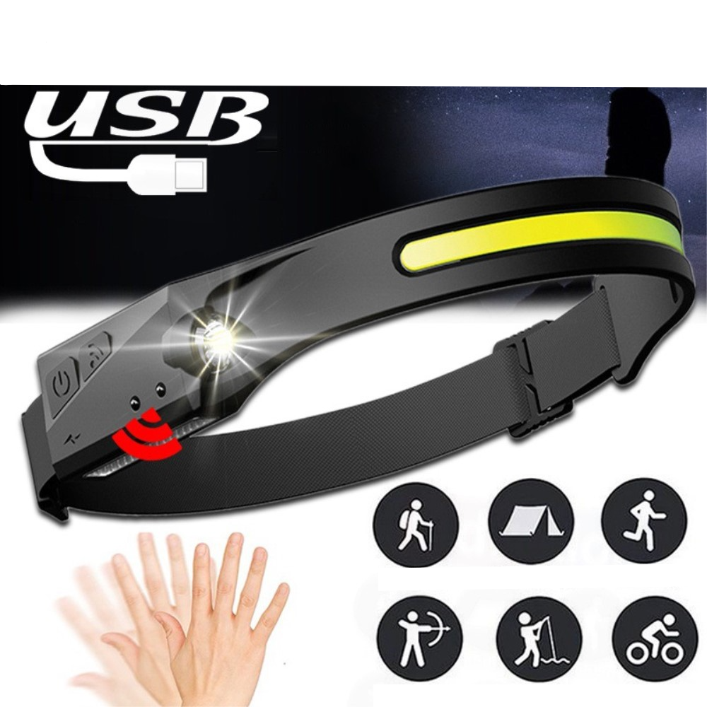 Running Stirnlampe COB LED Kopflampe IPX6 mit 4 Leuchtmodis und Gestensteuerung zum Wandern / Joggen / Radfahren (350 Lumen) - Schwarz