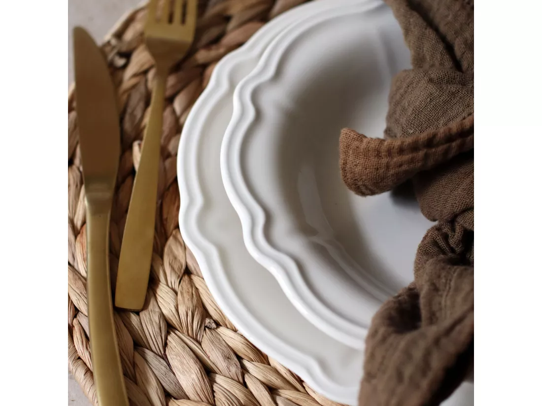 Novastyl - Lot 6 Assiettes Plates Charlotte 26cm En Gres Blanc