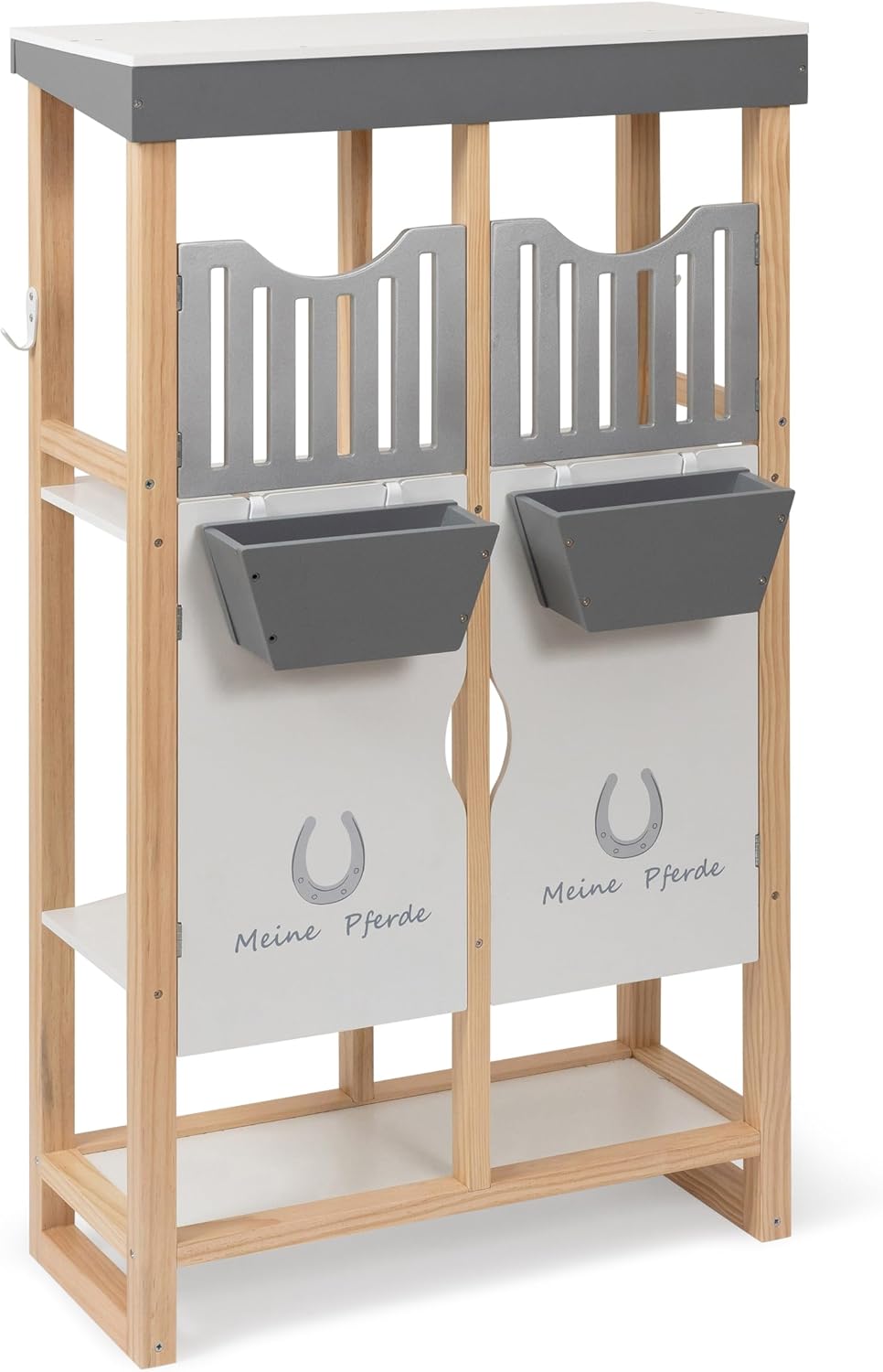 ELLA & PIET® Hobby Horse Stall Shelty aus Holz mit 2-teiliger Stalltür (Holz-Weiß) Pferdestall Holzstall für Pferde