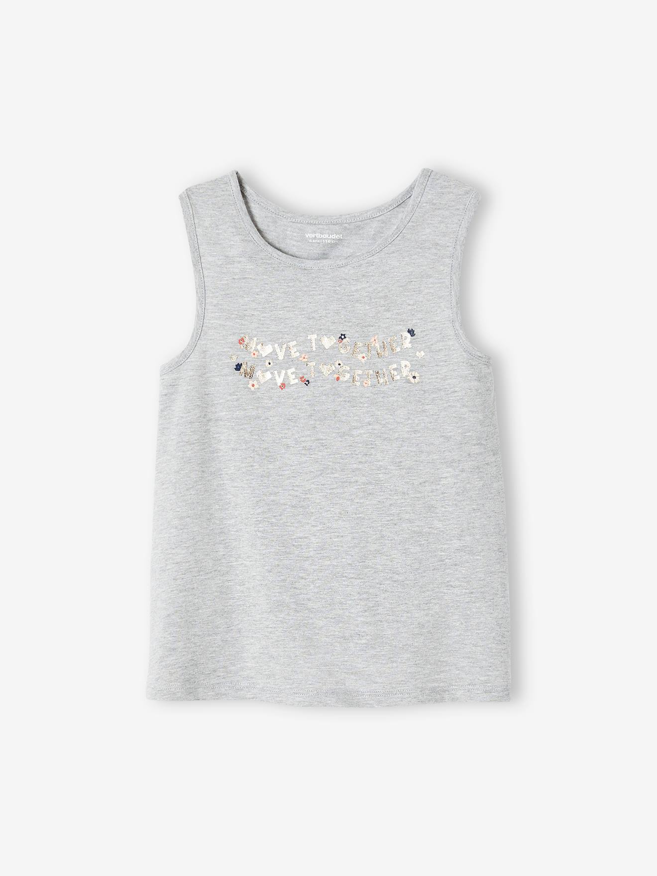 Camiseta esportiva sem mangas cinza mescla para meninas