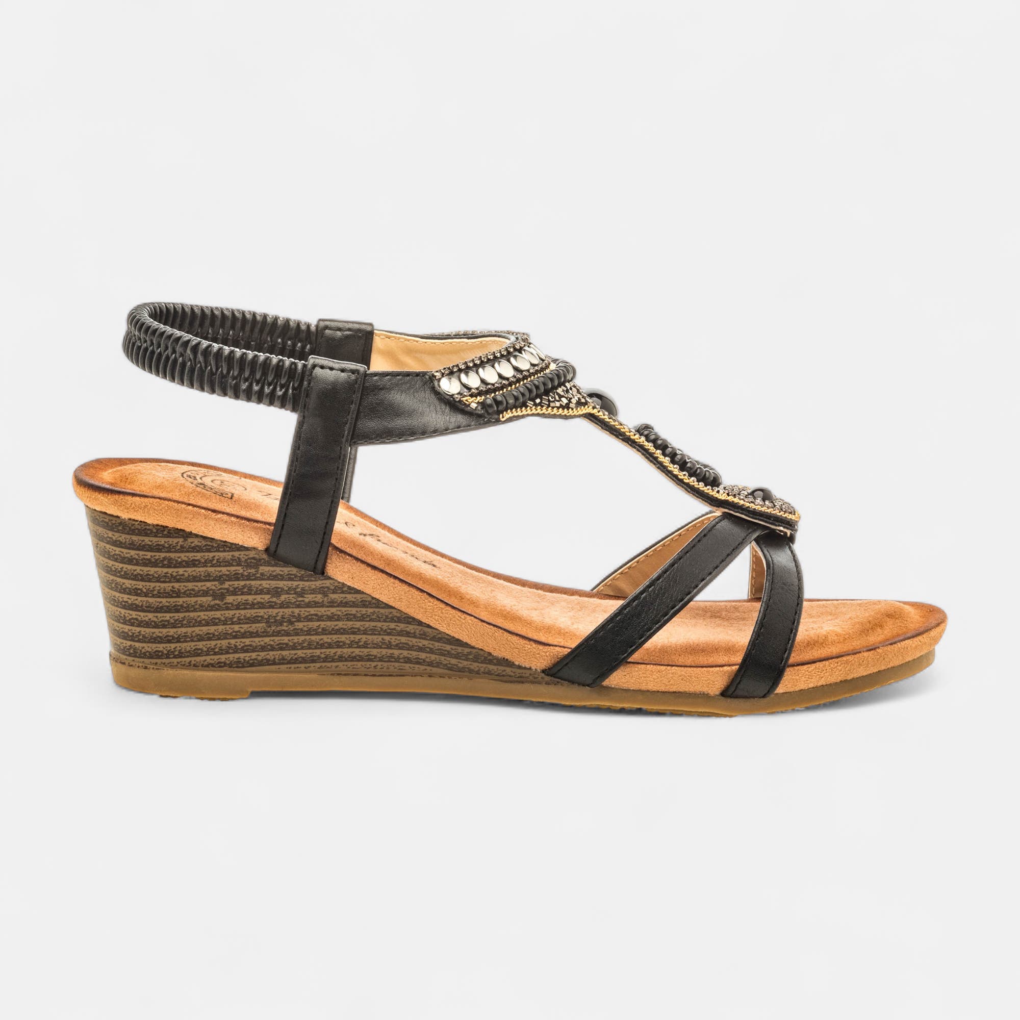 Nu-pieds à talon compensé Femme noir