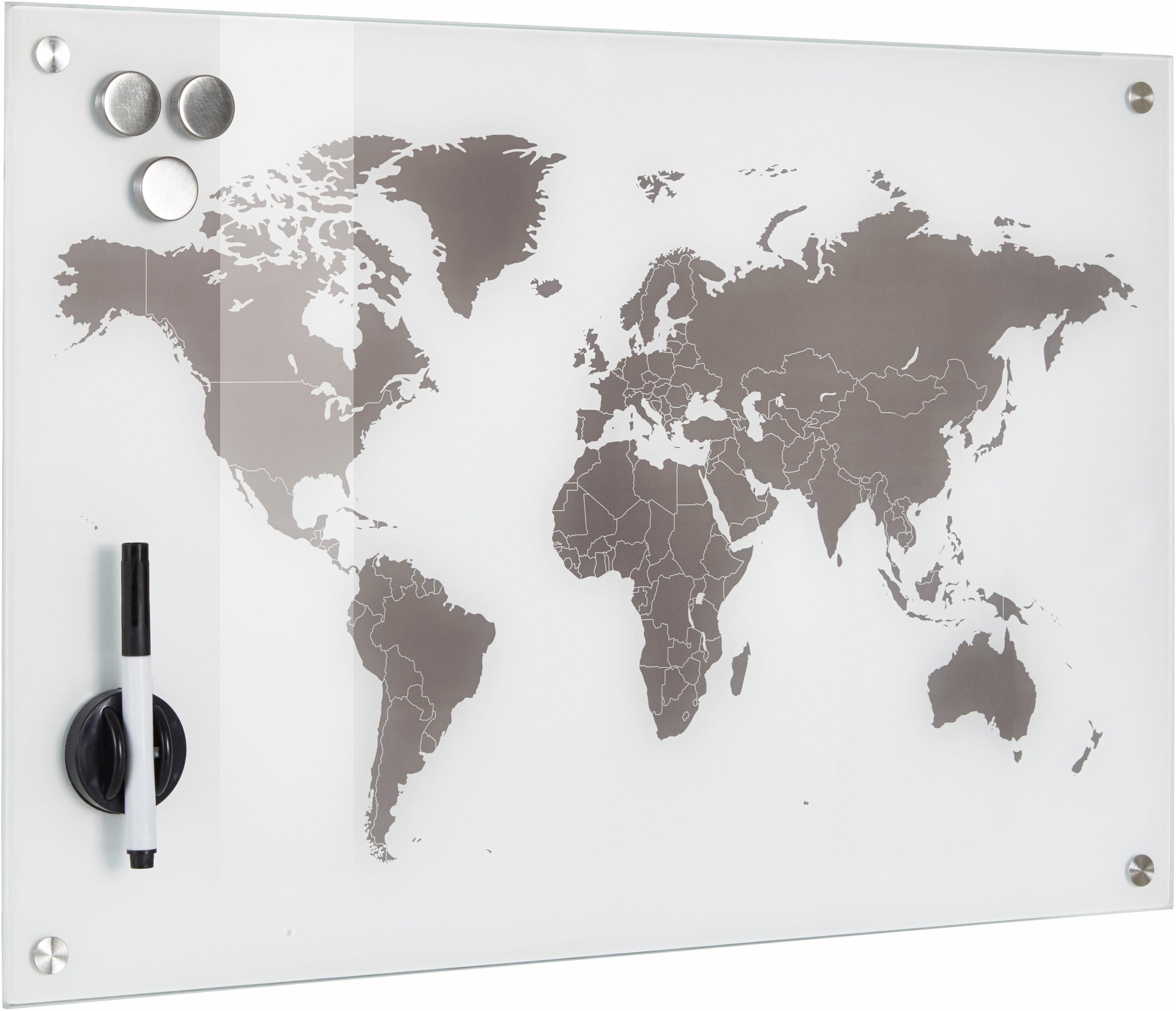 Zeller Present Pinnwand »Worldmap« Glas 60x40