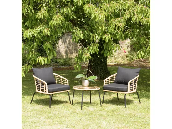 MALO - Ensemble de 2 fauteuils rotin synthétique et table basse ronde