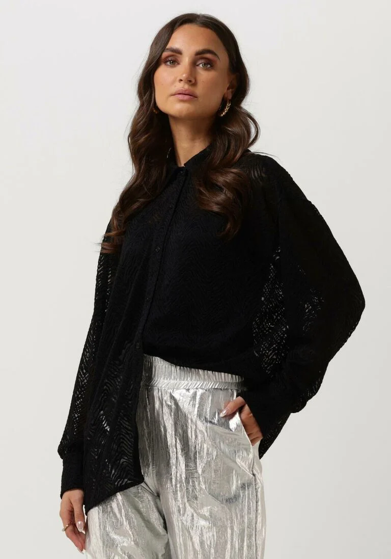 ALIX THE LABEL zwarte alix the label blouse ladies woven zebra lace blouse