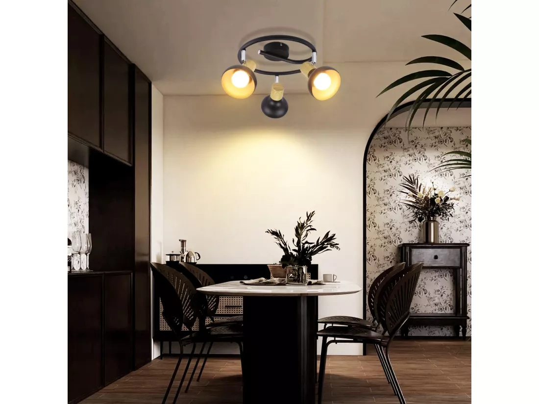 NETTLIFE Spot de plafond 3 flammes E14 plafonnier vintage orientable à 350° pour couloir salon