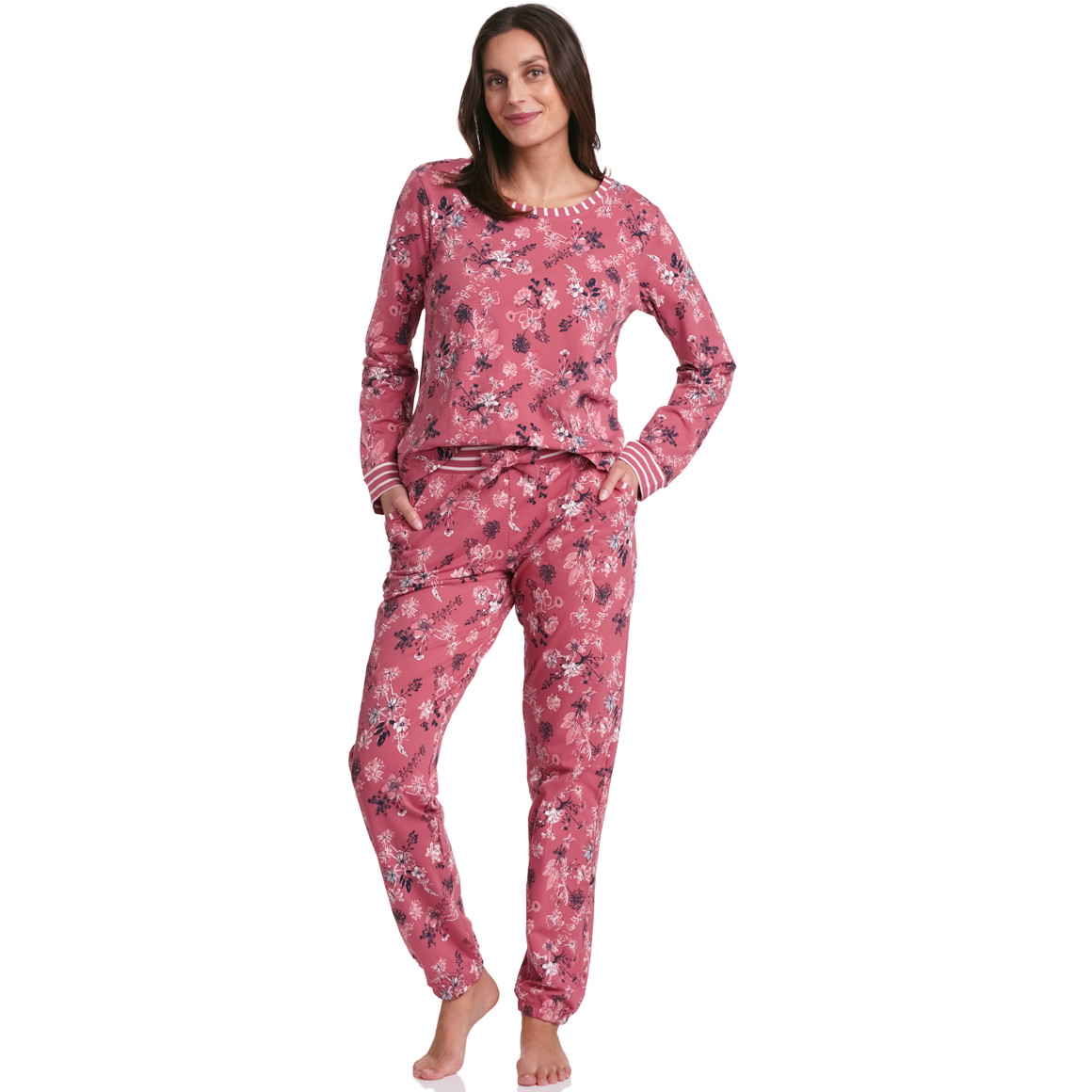 Gina Benotti Damen Schlafhose mit Blumen himbeer
