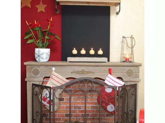 Bougeoir 4 supports en bois et métal marron 46 x 13 x 11 cm