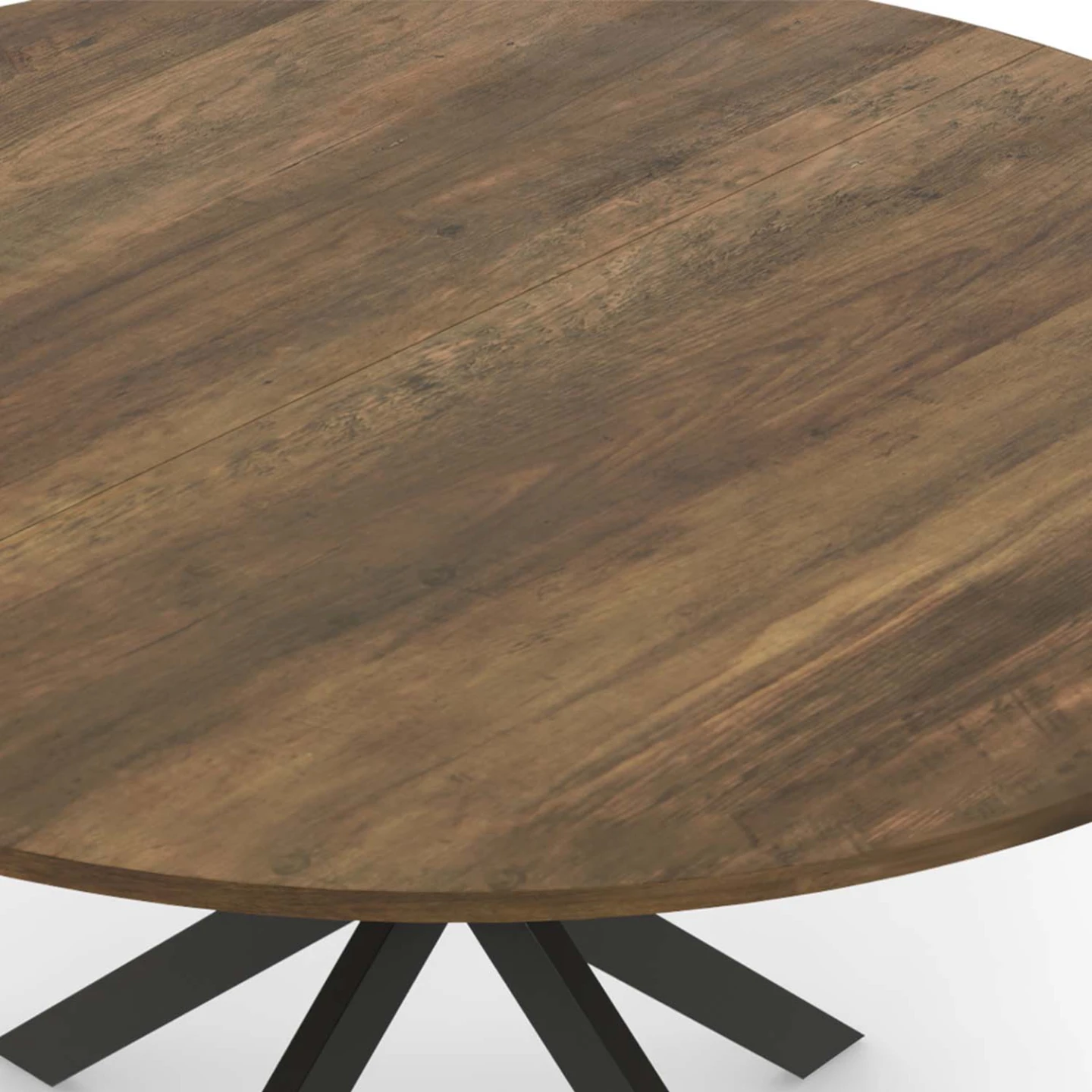 Table à manger ronde ALIX plateau HAWKINS 6 personnes pied araignée bois foncé et noir 110 cm