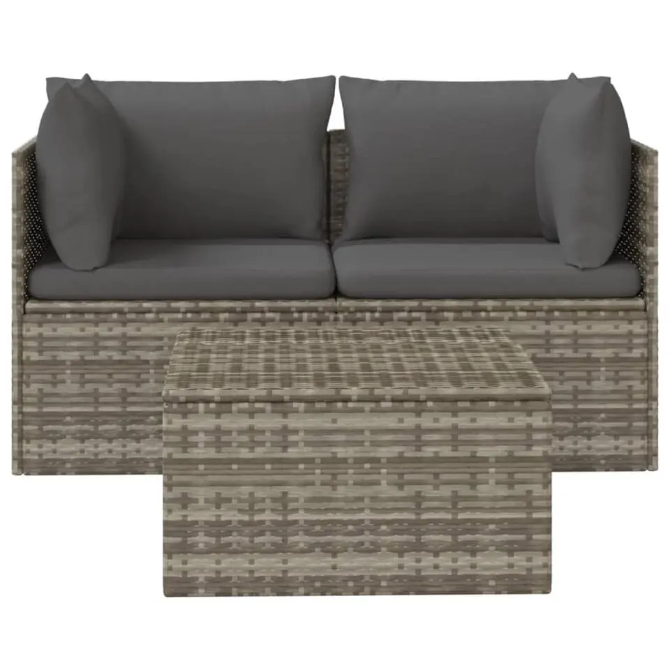 vidaXL - Loungeset - Grijs - Poly rattan - 3 stuks - Met kussens