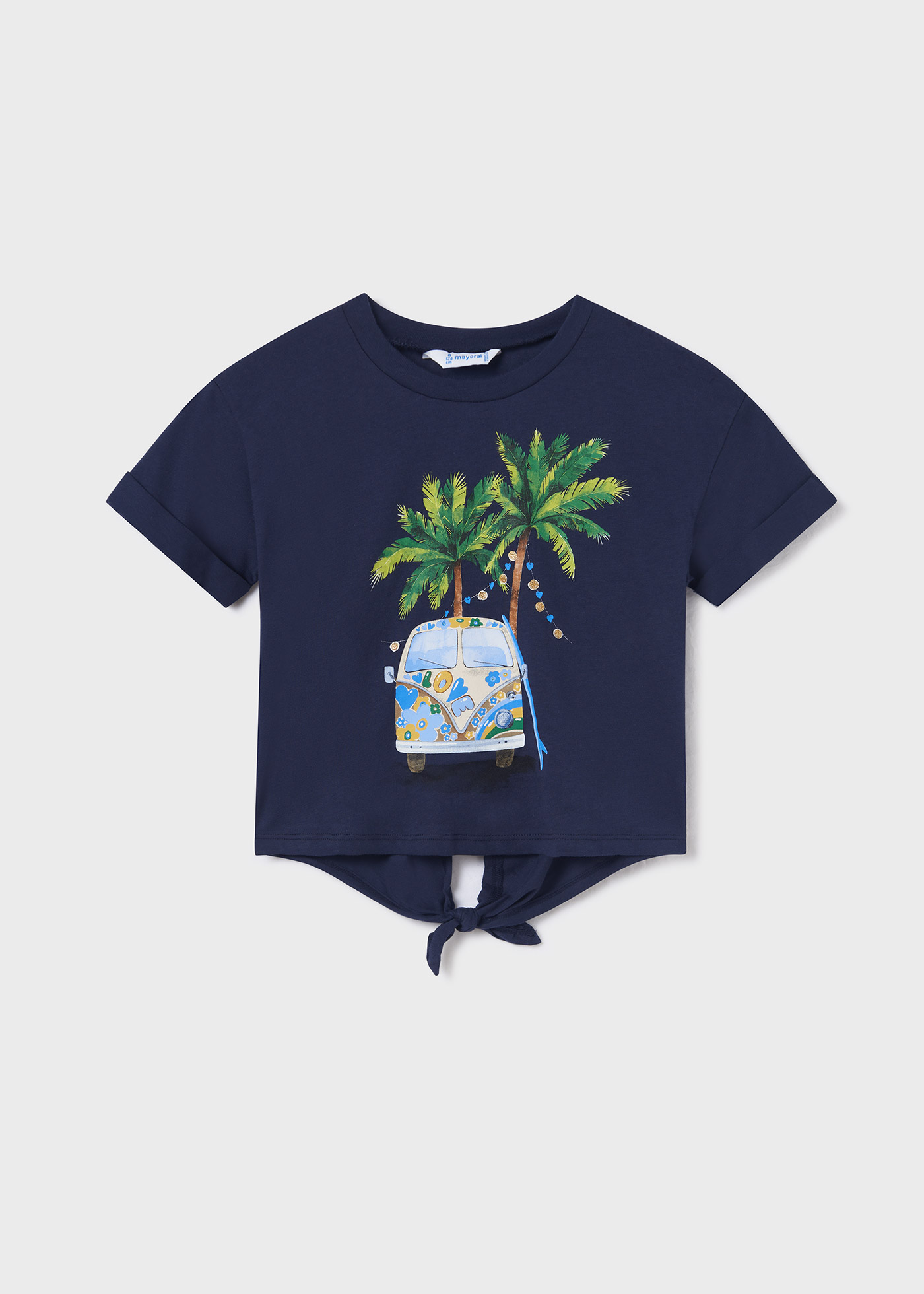 Camiseta feminina de manga curta em algodão sustentável com nó.