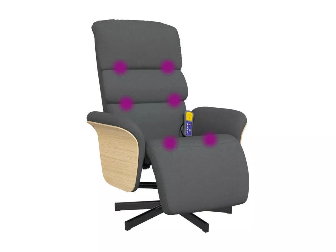 Fauteuil inclinable massant et repose-pieds gris foncé tissu