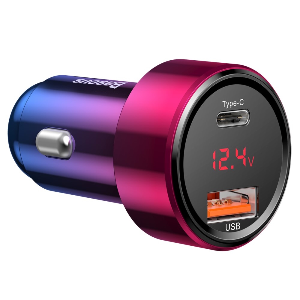 Aluminium 45W (6A) Universal USB / USB C Auto KFZ Ladegerät mit Digital Display   Power Delivery 3.0   Quick Charge 4.0 - Pink / Blau